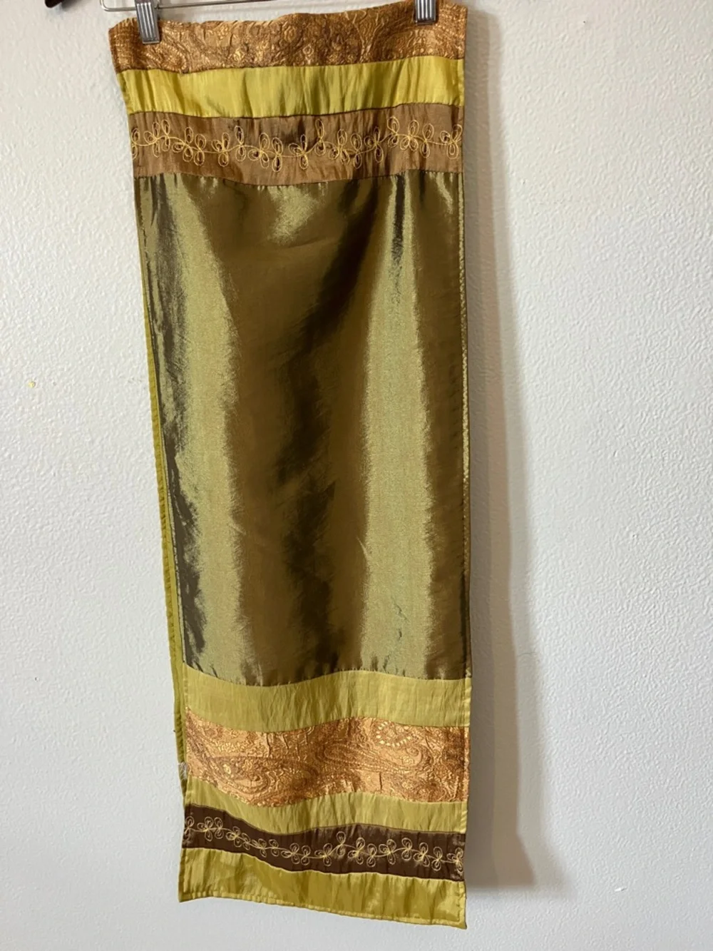 Silk Blend Olive and Gold Long Scarf Wrap